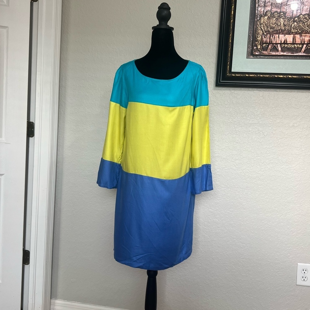 Anthropologie Maeve Long Sleeve Dress - Blue and Yellow - Picture 3 of 6